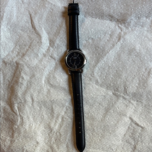 Timex Silver and Black Leather Watch - Picture 2 of 7